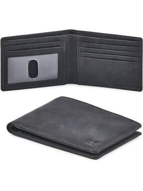Genuine Leather Mens Bi fold Wallet RFID Blocking Slim Pocket Thin ID BLACK NEW